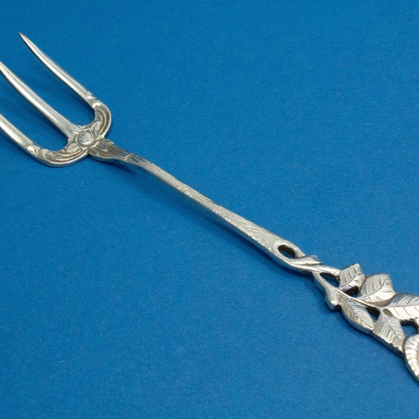 Silver plated fork with roses, bread fork