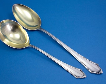 Large vegetable spoon with matching potato spoon, Rococo, silver-plated serving spoons