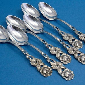 6 mocha spoons with roses, silver plated