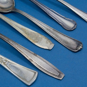 6 silver plated tea spoons with mismatched patterns, shabby chic