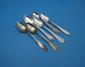 6 antique teaspoons, silver-plated spoons in Art Nouveau style, mismatched