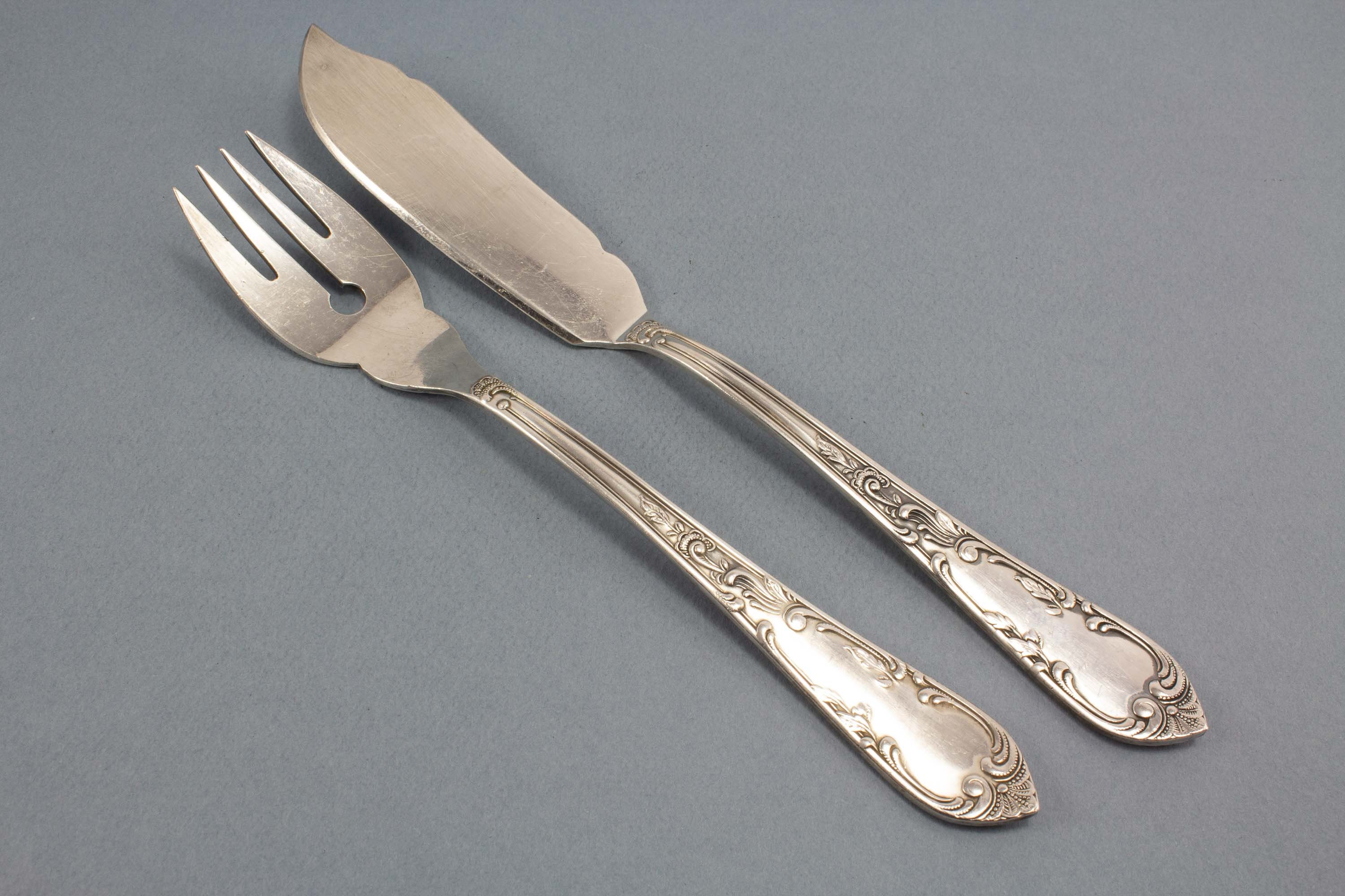 Fish Cutlery for One Person, Fish Knife, Fish Fork, Silver Plated