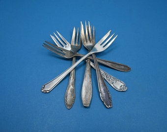 6 silver-plated cake forks, mix and match, shabby chic