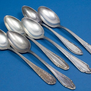 6 silver plated tea spoons with mismatched patterns, shabby chic
