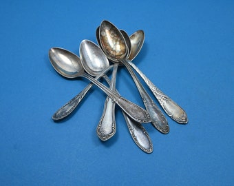 6 antique teaspoons, silver-plated spoons in Art Nouveau style, mismatched