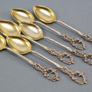 6 mocha spoons made of 800 silver, rococo pattern