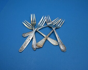 6 silver-plated cake forks, mix and match, shabby chic