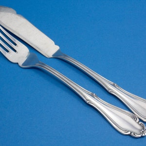 Silver plated fish cutlery for one person, art nouveau cutlery, fish knife, fish fork