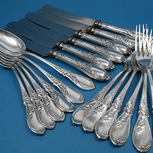 Antique Art Nouveau cutlery for 6 by Lutz and Weiss, 800 silver, spoon, fork, knife