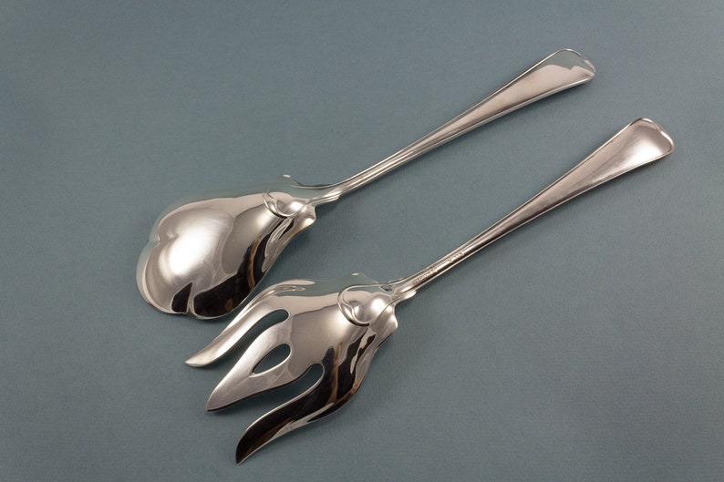 fork and spoon silver plated serving cutlery Beautiful salad servers