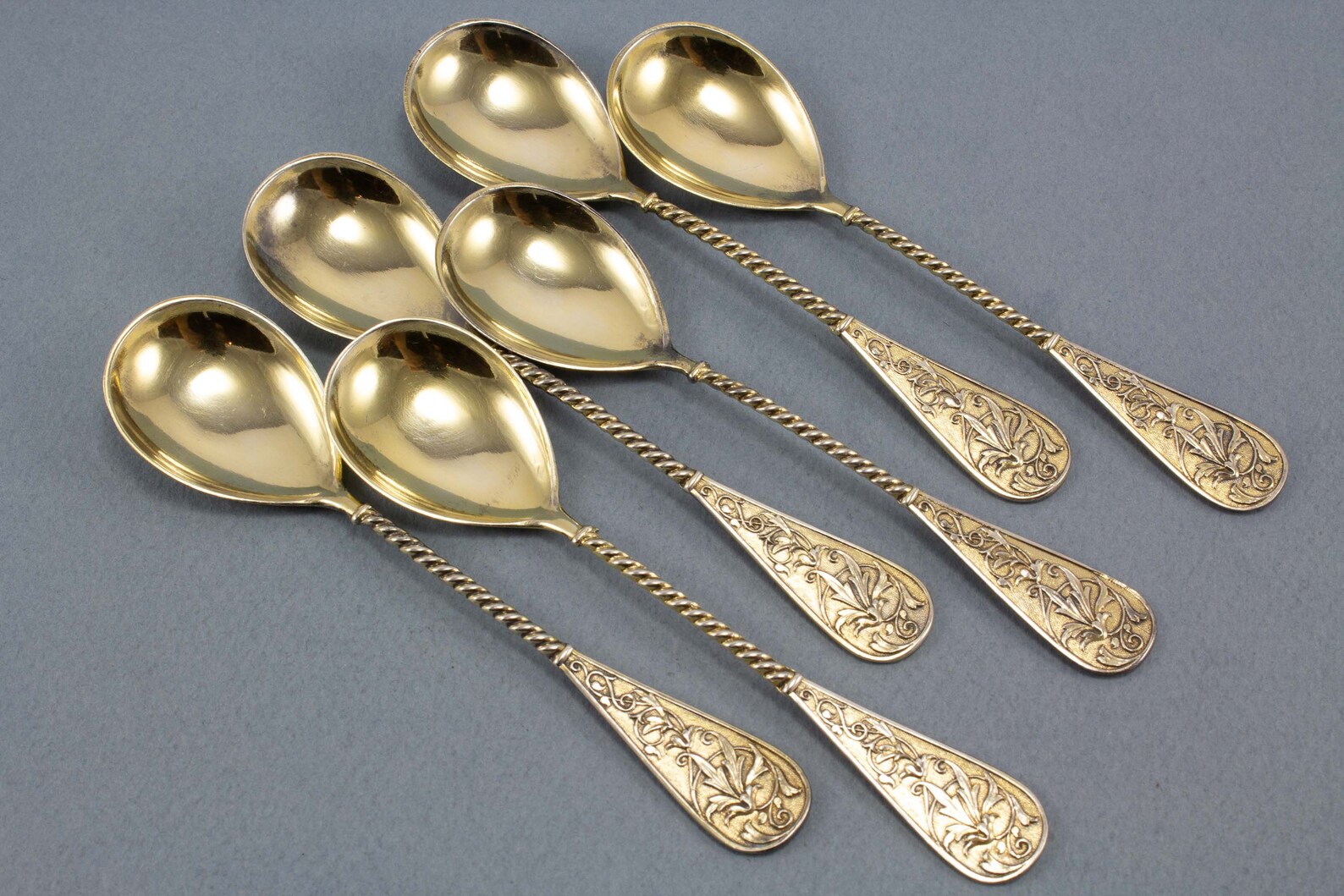 6 Antique Egg Spoons Made of 800 Silver Goldplated Floral Etsy UK