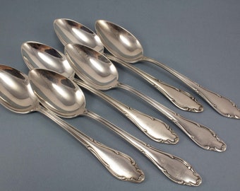 6 beautiful table spoons, Wellner Mozart, silverware, antique, vintage, silvered cutlery