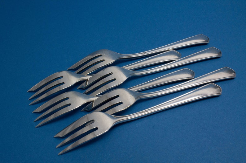 6 vintage cake forks by Bruckmann, silverplated, grain pattern image 5