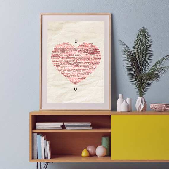Kocham Cię Miłość W 100 Językach Typografia Walentynki Typografia Serca Druk Typografii Plakat Typografii Typografia Wall Art