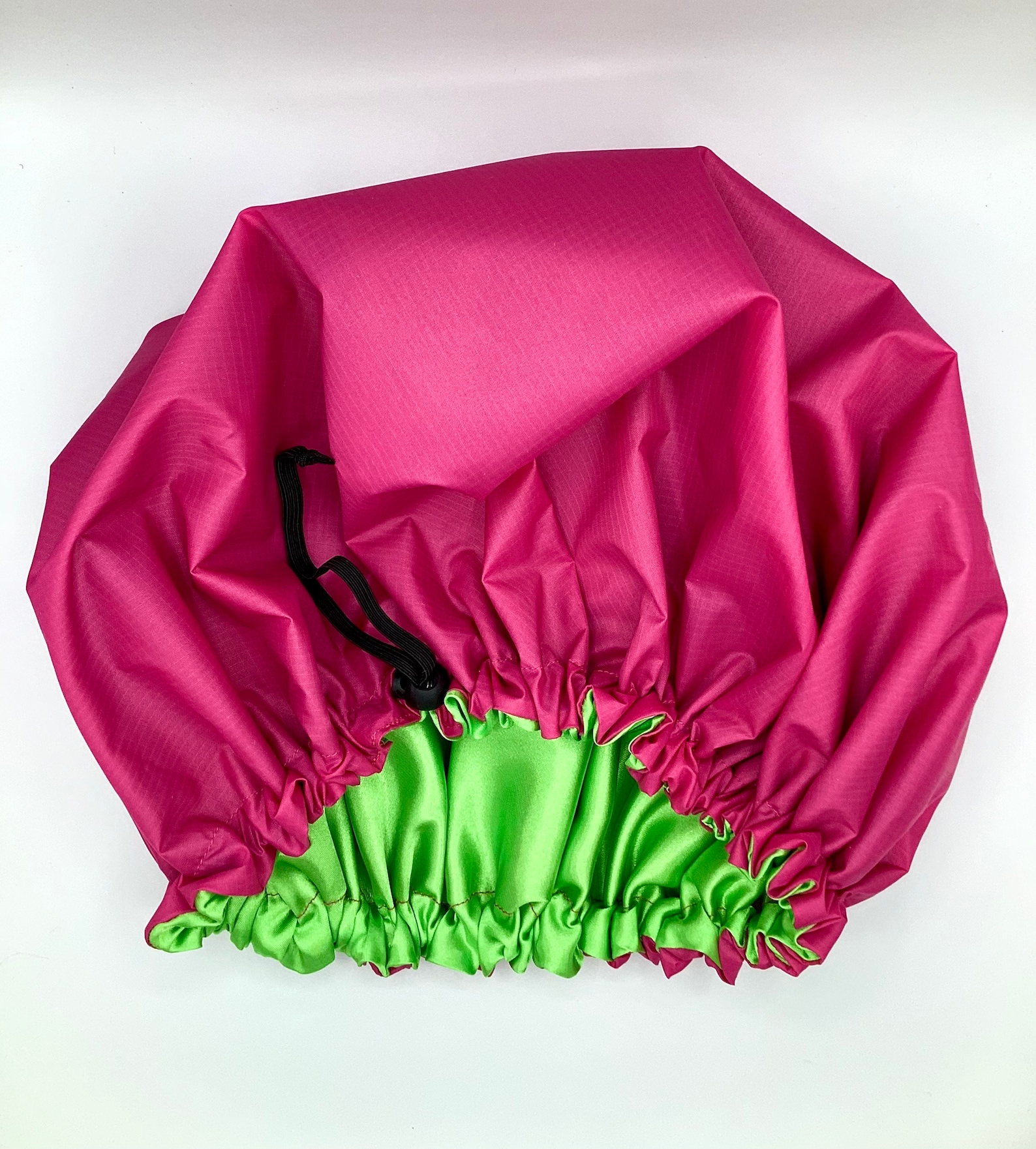 Large Hot Pink Shower Cap Satin Lined Adjustable Drawstring Etsy