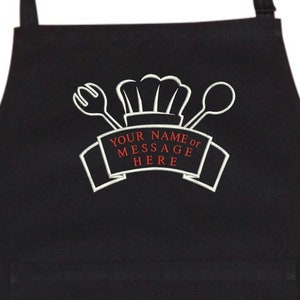 Op maat geborduurde koksschort: gepersonaliseerde naam of bericht