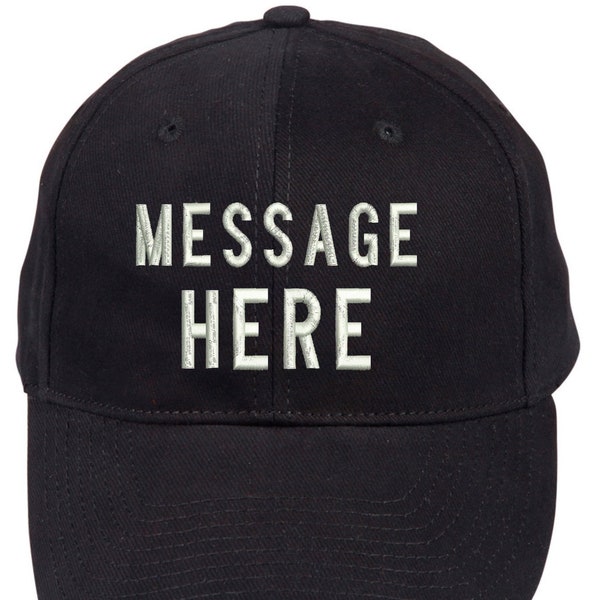 Custom made embroidery caps, hats with your own names or messages. Personalized, tailored made to the specifications of an individual order.