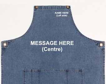 Apron Denim. Custom Made  Embroidery Name/Message. Chef, Cook, BBQ, Art Craft, Hairdresser Salon...Personalised, tailored to your order.