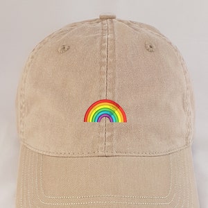 Rainbow Logo. A fashionable, soft and beautifully embroidered hat or baseball cap.