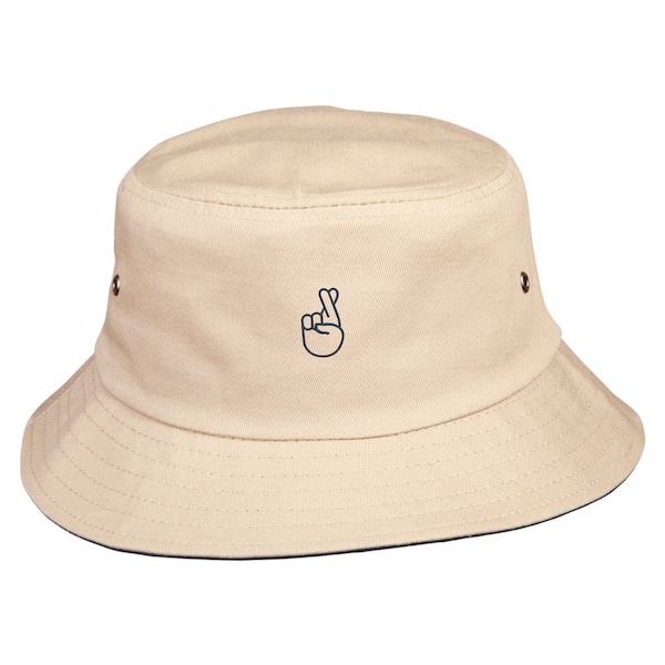 Good Luck Bucket Hat, Crossed Fingers Emoji Bucket Hat, Summer Shade Hat, Streetwear Bucket Hat, Custom Bucket Hat, Wide Brim Hat.