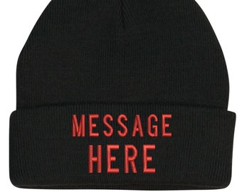 Custom made embroidery beanies with your own names or messages. Personally tailored made to the specifications of an individual order.