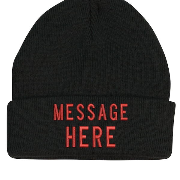 Custom made embroidery beanies with your own names or messages. Personally tailored made to the specifications of an individual order.