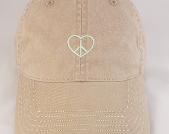 Embroidered Peace Heart Cotton Baseball Cap