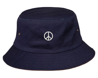 Embroidered Peace Sign Bucket Hat: Cotton Summer Shade