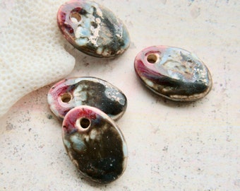 Ceramic pendants, ceramic charms, 4 oval ceramic beads, porcelain pendants for necklace or earrings