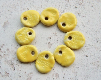 Ceramic charms, ceramic pendants, clay charms, reversible charms, ceramic disc, necklace or bracelet, lemon yellow charms