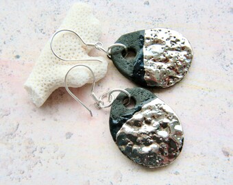Statement earrings dangle, unique artisan earrings, porcelain earrings, jewellery gift, organic texture clay earrings,
