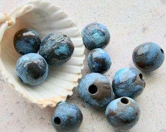 Ceramic beads handmade, clay beads, handmade beads, necklace or bracelet blue beads