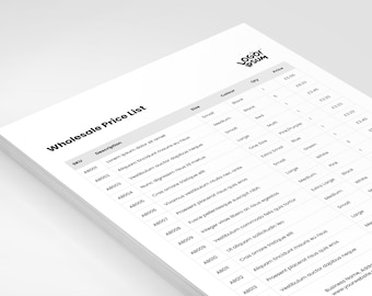 Minimal Wholesale Price List Template | Editable Canva Design (A4/US Letter) (Digital Download)