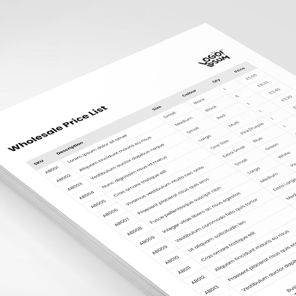 Minimal Wholesale Price List Template | Product Pricing Template | Canva Price List | A4 Price List | US Letter Price List