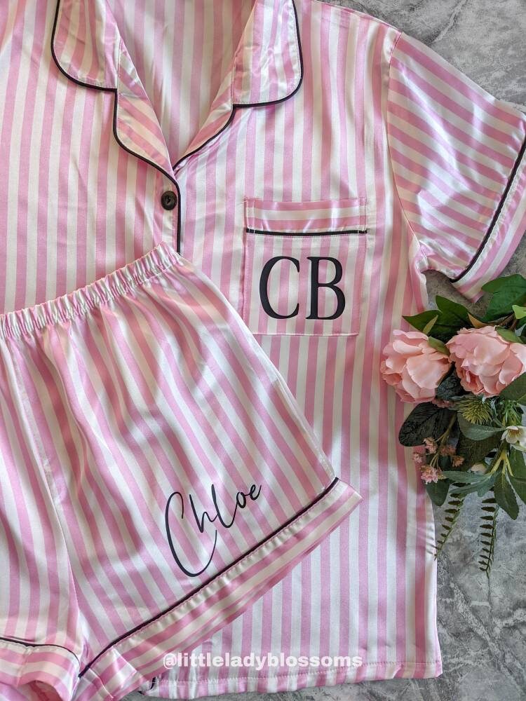 Personalised STRIPED Victoria Secrets Style Satin Shorts Pajama Sets Bridal Birthday Valentines Day Party Sleepover Pjs Gifts Personalised Etsy Canada