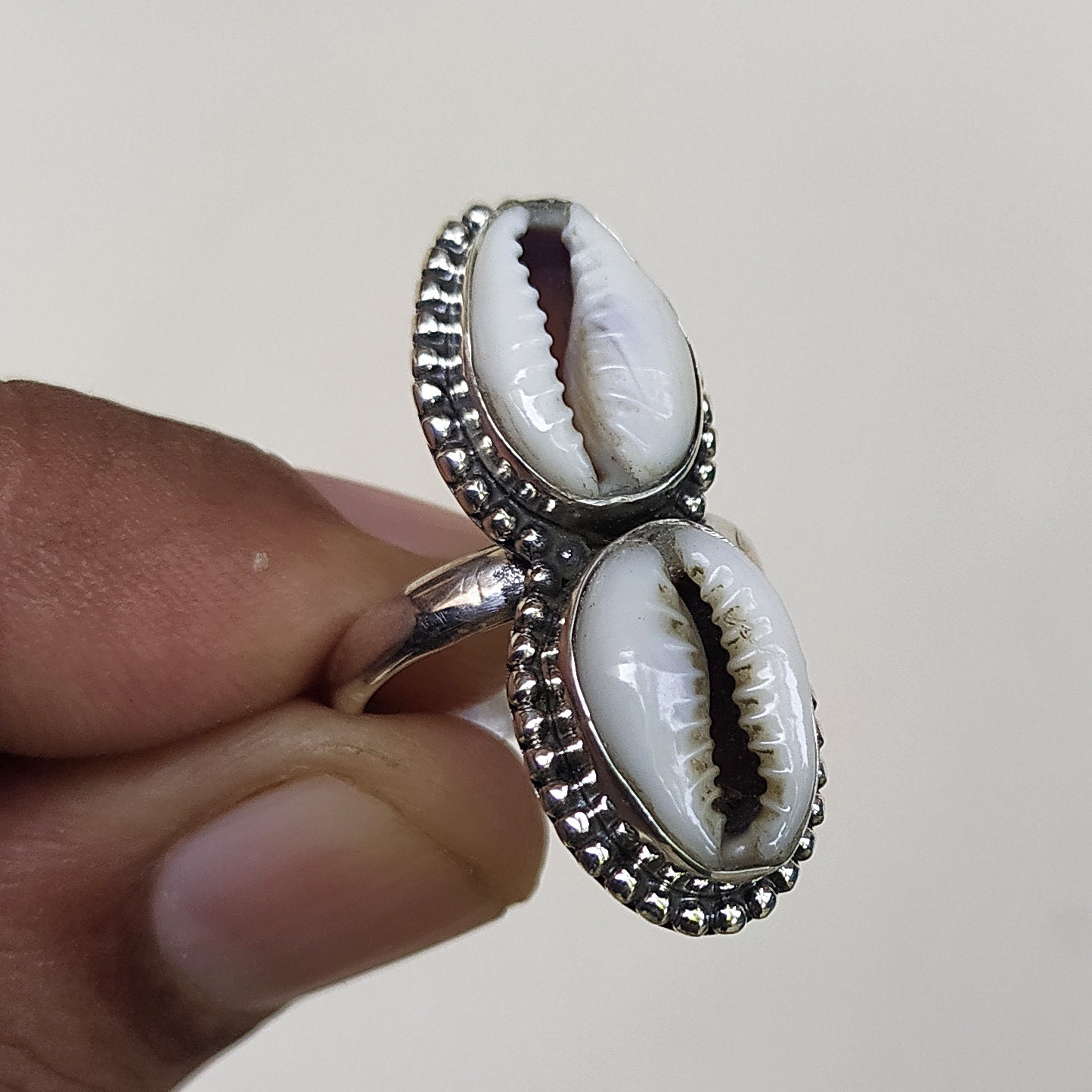 Cowrie Shell Ring 92.5 Solid Sterling Silver Ring Natural Etsy