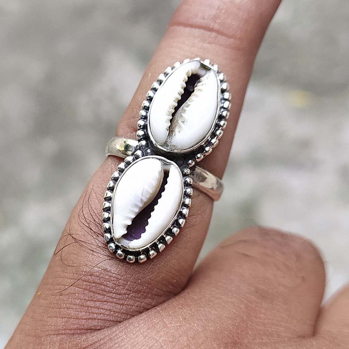 Cowrie Shell Ring 92.5 Solid Sterling Silver Ring Natural Etsy