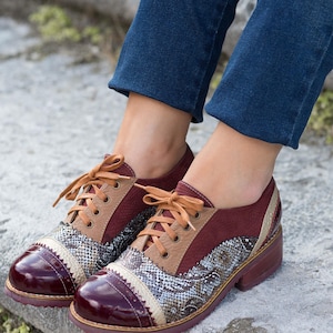 Oxford leather shoes, Vintage shoes, Oxford shoes women, Women Burgundy Oxfords