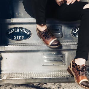 Animal Print Oxford Shoes Women – Leopard Print Leather Oxfords – Handmade Statement Shoes –