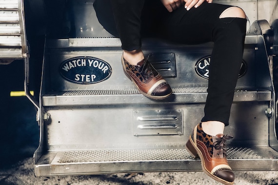 Animal Print Oxford Shoes Women – Leopard Print Leather Oxfords – Handmade Statement Shoes –