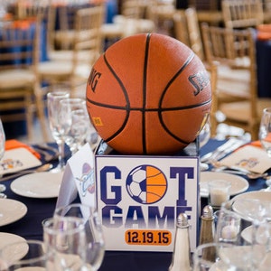 Photo cube centerpiece - Basketball themed photo cube