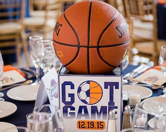 Photo cube centerpiece - Basketball themed photo cube