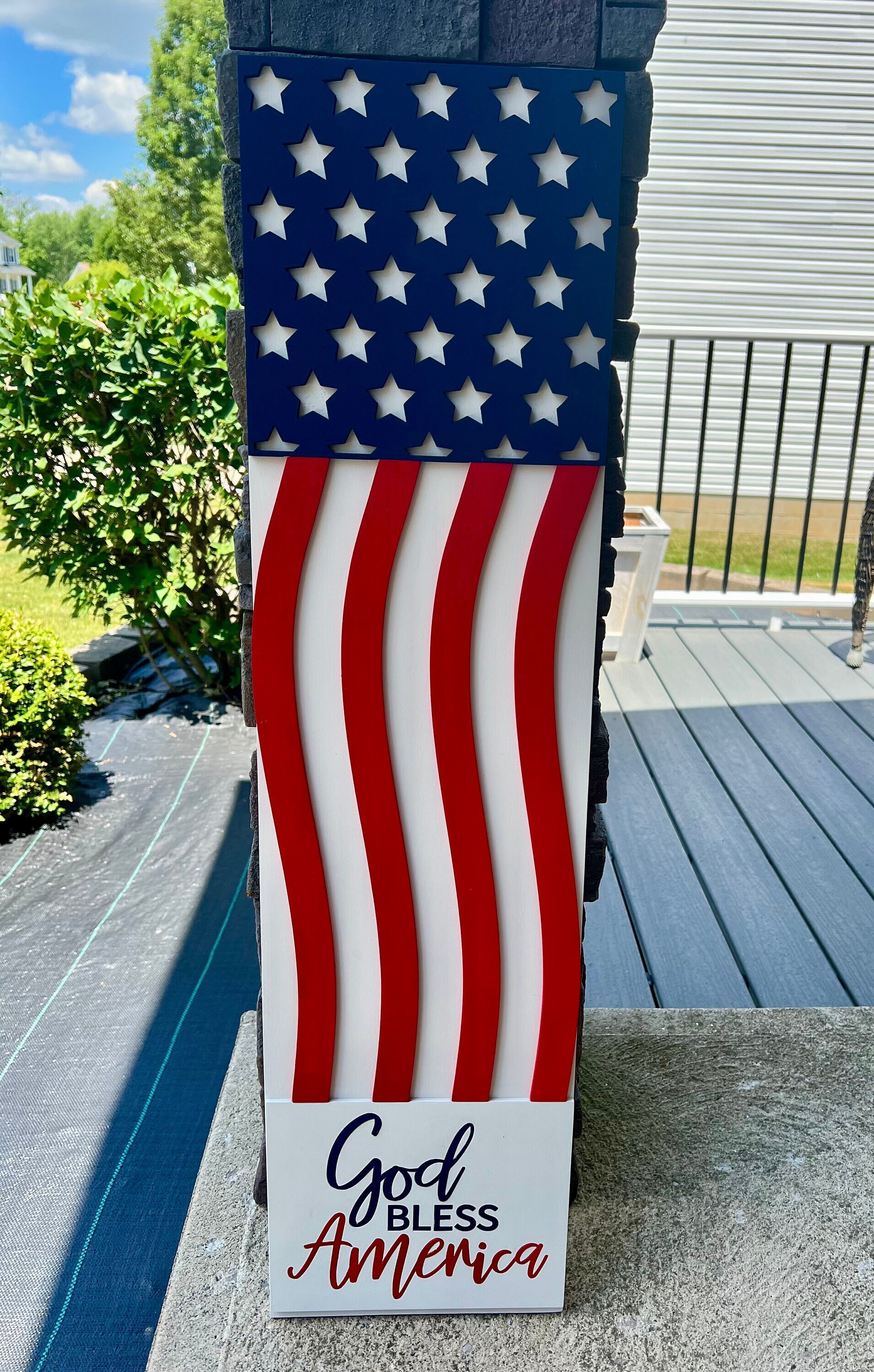 3' Foot Wood God Bless America Porch Leaning Sign Free Shipping