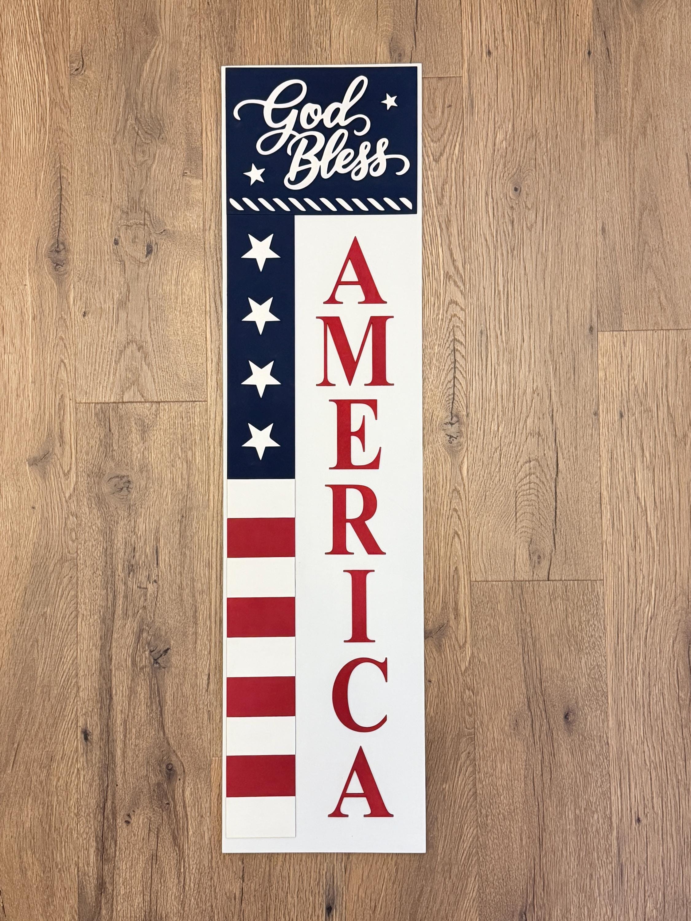 Handmade Wood God Bless America Porch Leaner Sign- 3ft Patriotic