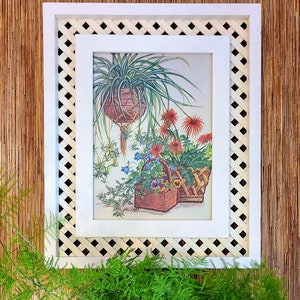 Vintage Nel Cary eingerahmt Botanische Kunst: Spinnenpflanze, Gitter Holz Rahmen