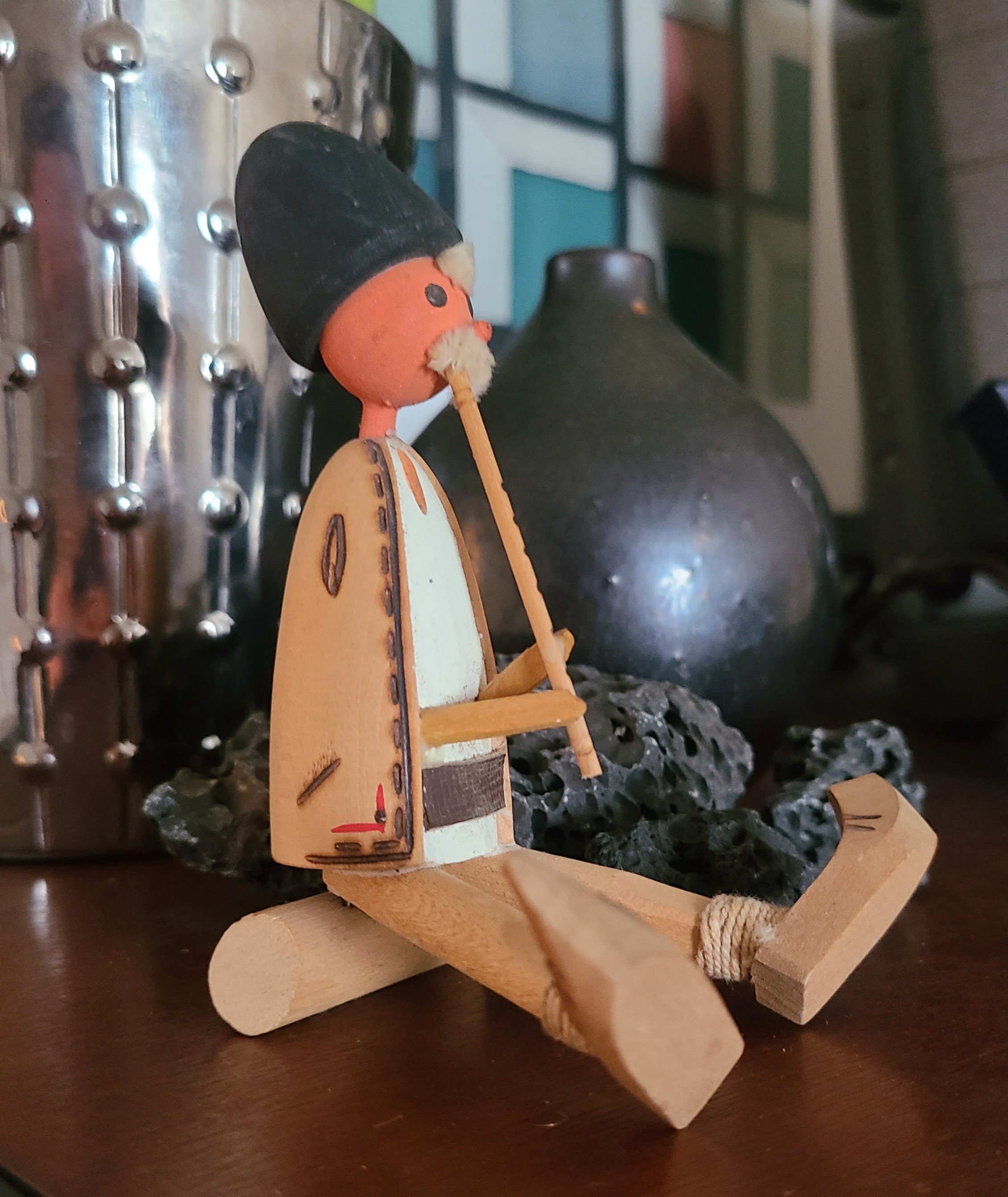 Vintage Romanian Hand Carved Painted Wood Folk Art Figurine W