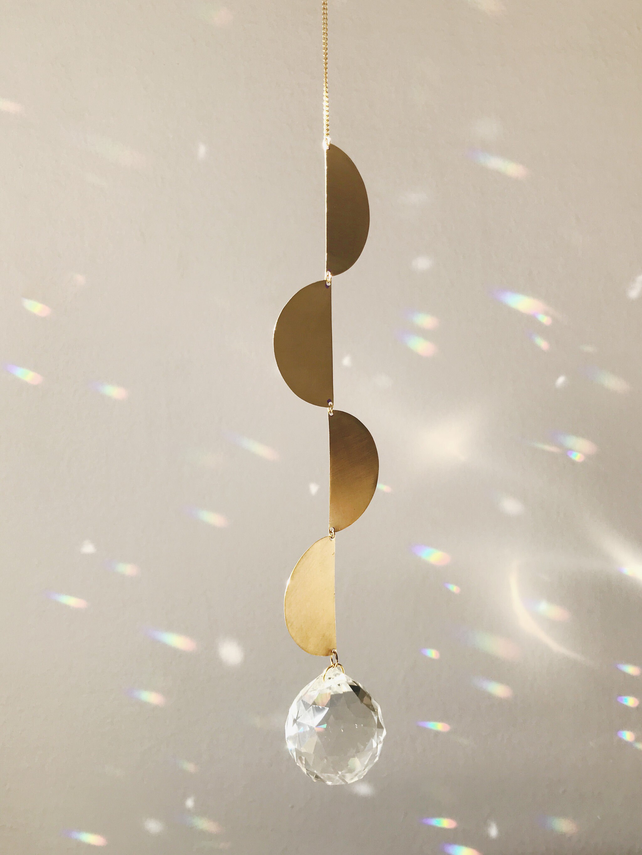 Attrape-Soleil en Laiton Fait à La Main Suspendu Cristal, Capteur de Lumière, Décor Fenêtre Suspendu