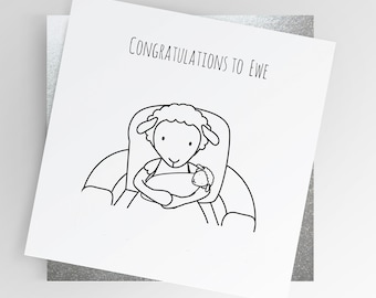 Dear Ewe | Congratulations to Ewe, Birth Card, New Baby Card, Cute Sheep Baby Card, Blank Greeting Card, Baby Congrats, Welcome Baby Card