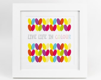 Framed Print | Live Life in Colour, Gift For Knitters, Knitting Print, Knitting Art, Knitters Gift, Knitting, Craft room, Craft room decor