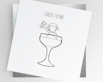 Dear Ewe | Cheers to Ewe, Birthday Card, Cute Sheep Card, Sheep Birthday Card, Blank Greeting Card, Birthday Greetings, Funny cards